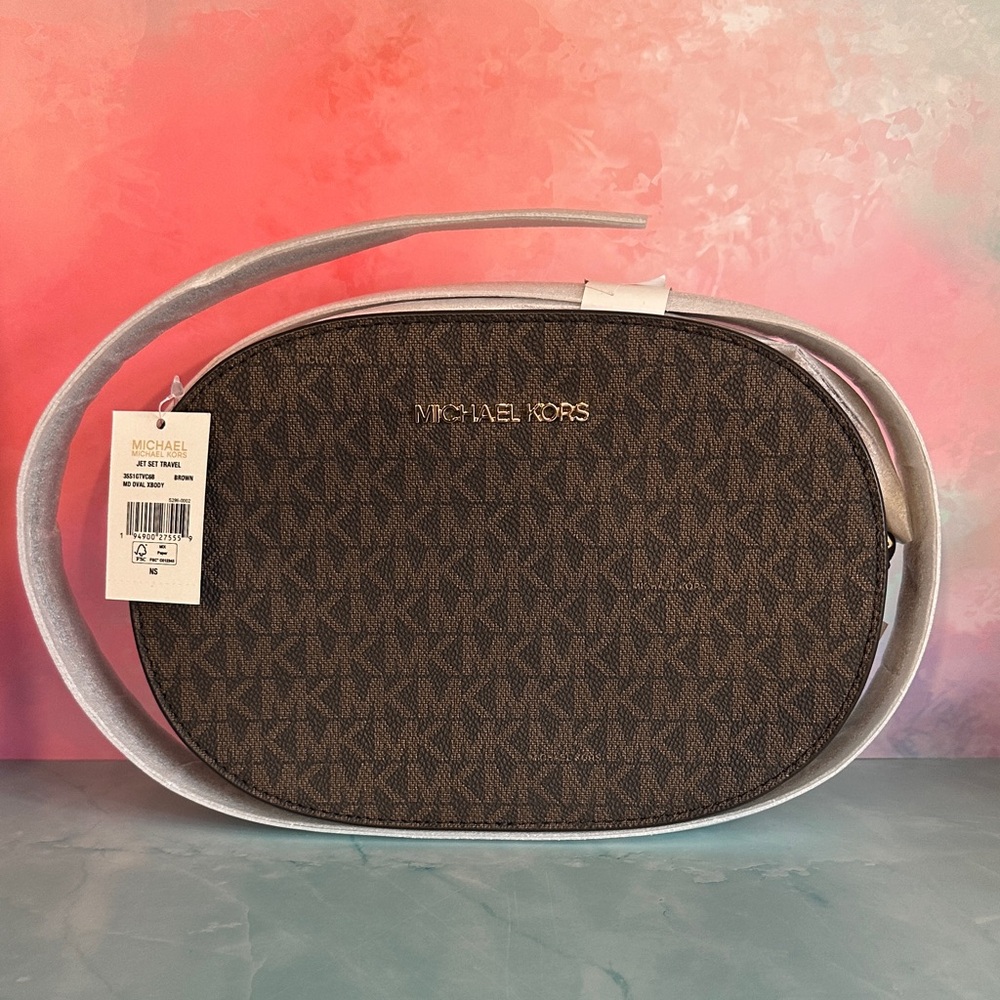 Michael Kors Brown Logo Crossbody Bag Jet Set Travel - Picture 6 of 16